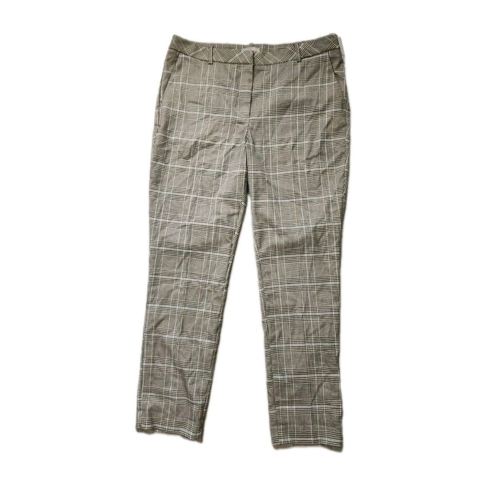 H&M Plaid Dress Pants Gray Black Blue Straight Leg Mid Rise Womens 12 EUC